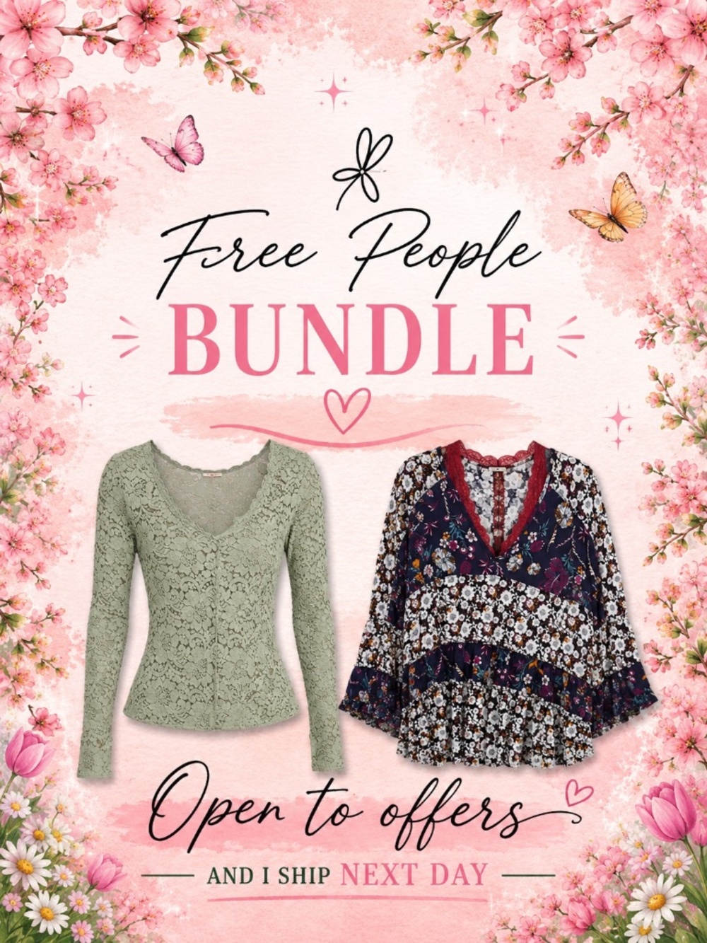 Free People Bundle Boho Floral Tunic Top Women XS